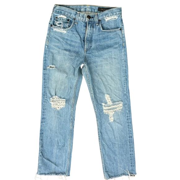 Rag & Bone Blue Distressed Raw Hem Shaker Light Wash Boyfriend Jeans size 26 - Picture 1 of 9